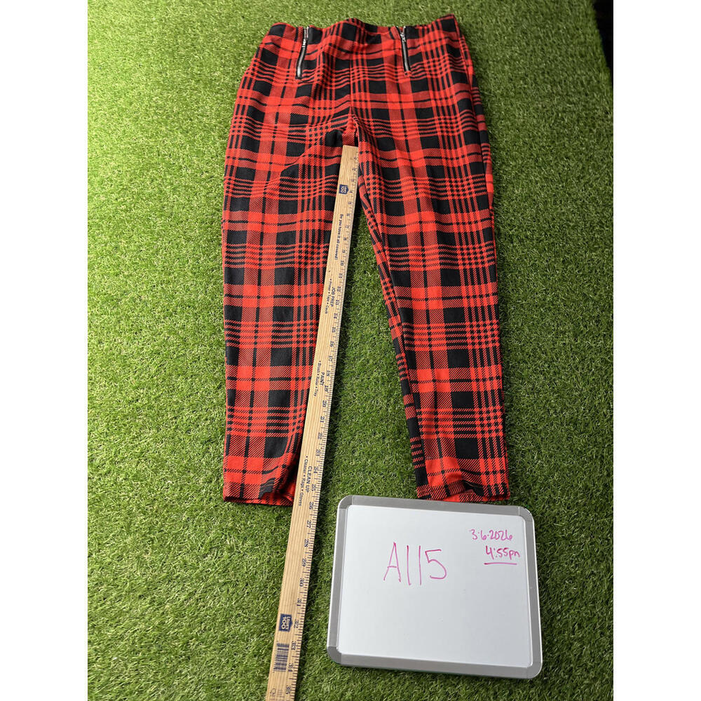 SHEIN Red and Black Plaid Pants with Zipper Detail Size 1XL Flaw
